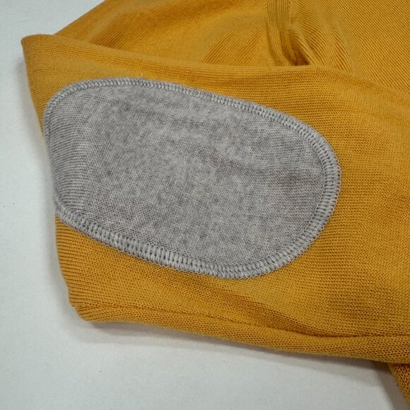 Men’s Mustard V-Neck Sweater with Suede Elbow Patches - Picture 2 of 11